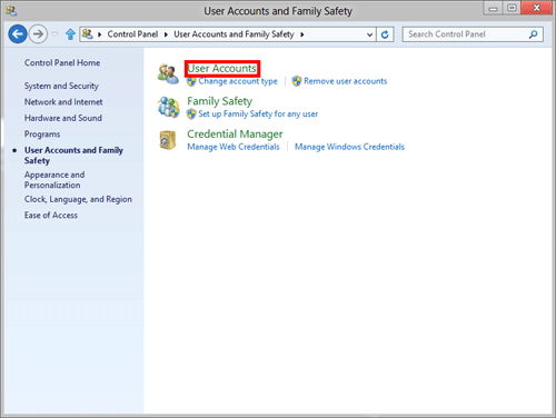 Windows 8 User Accounts Settings